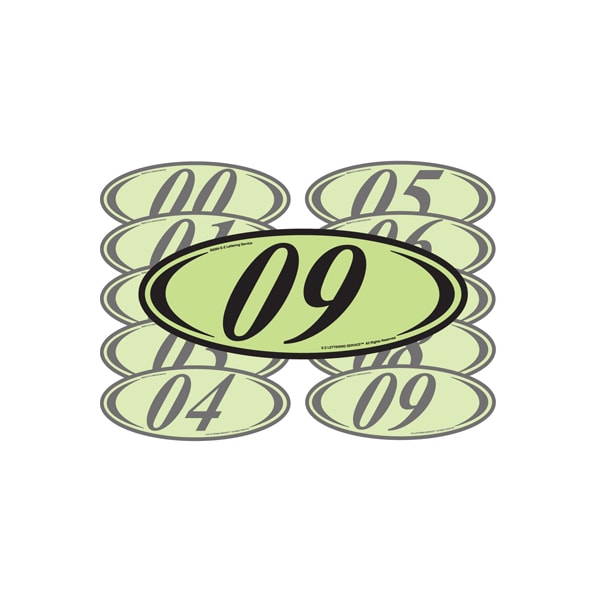 Ez Line Chartreuse & Black Two Digit Oval Year Model Signs 20 Pk 225C